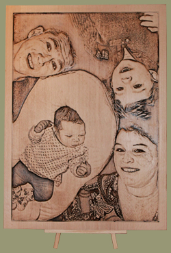 gravure en bois portrait de famille
